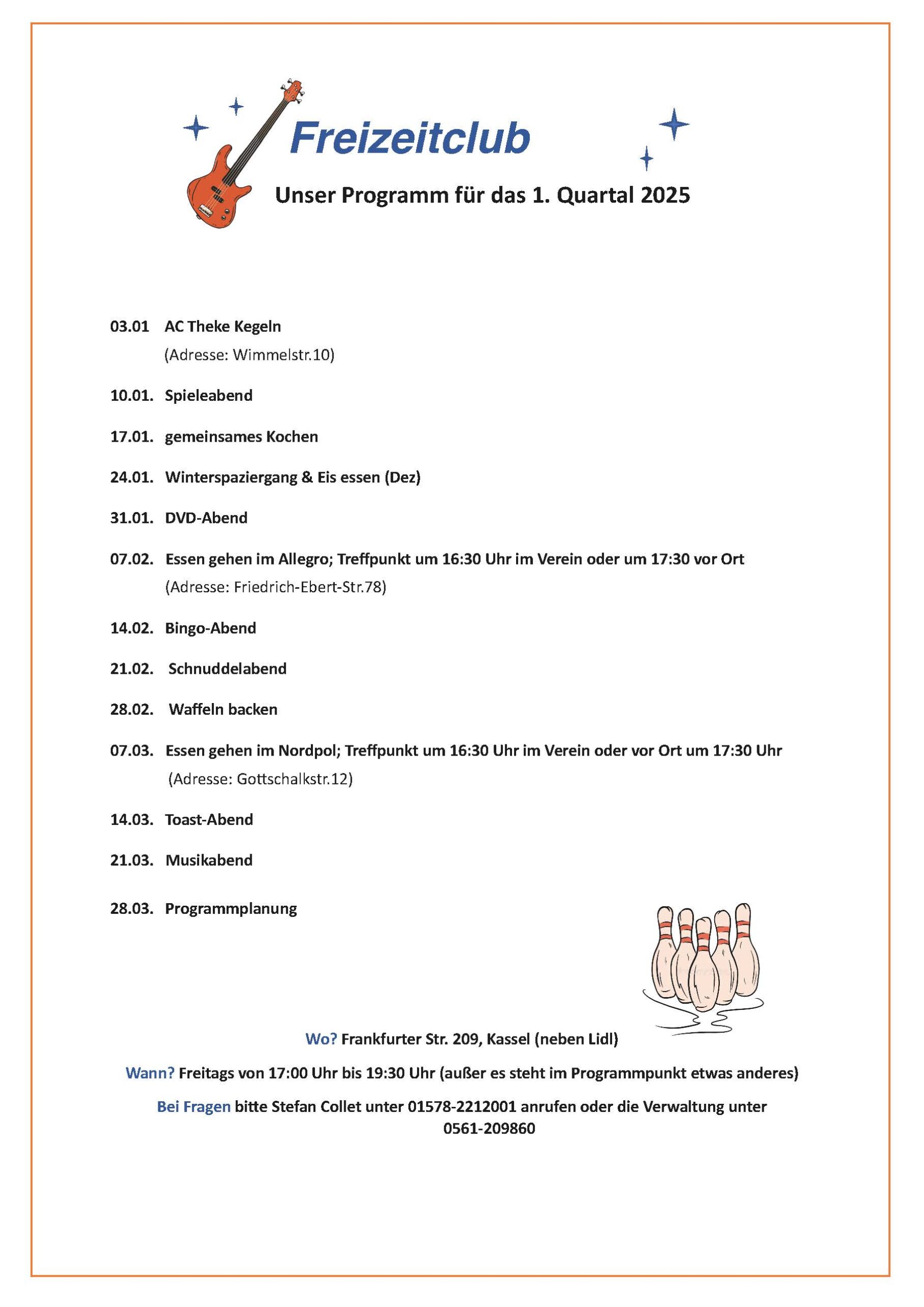 Programm Freizeitclub 1. Quartal 2025